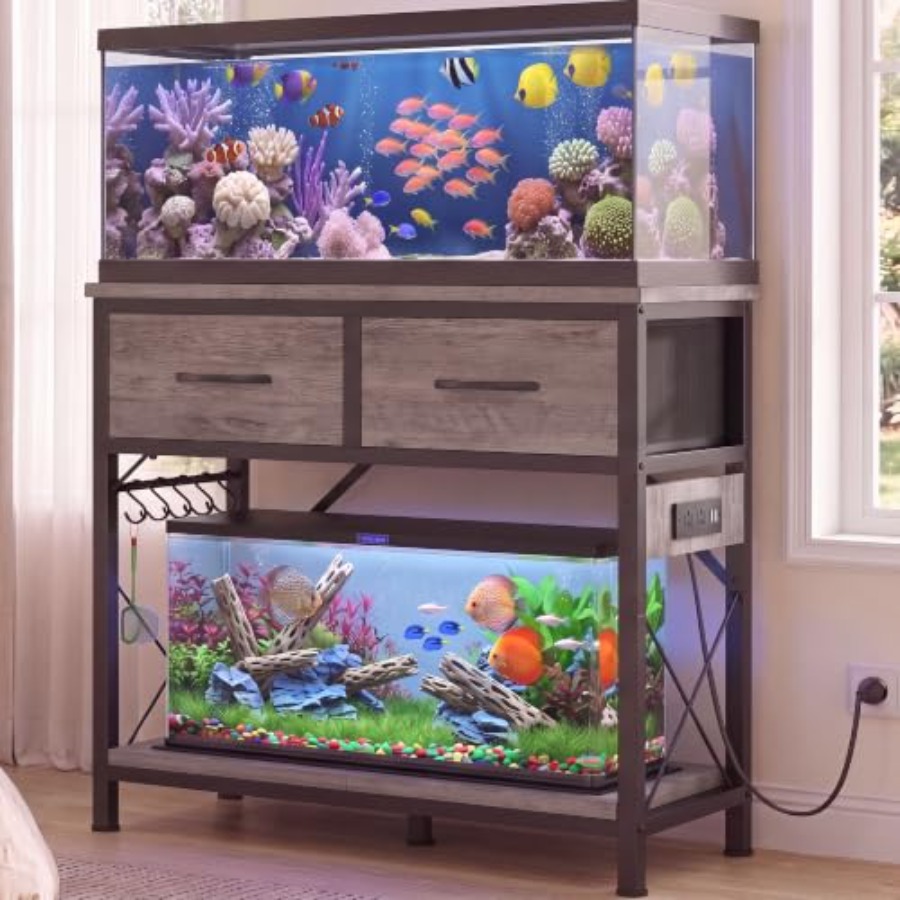 Aquarium Fish Black - 20-29-37갤런 수족관용 어항 스탠드, 나무 재질,