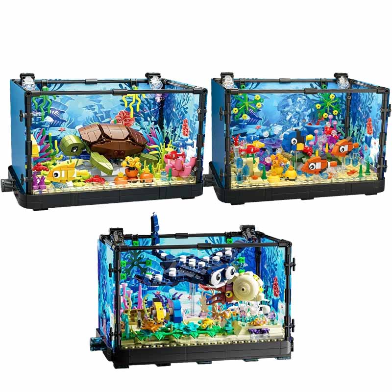 Aquarium Mini Fish - 조명이 포함된 어항 빌딩 블록 세트,